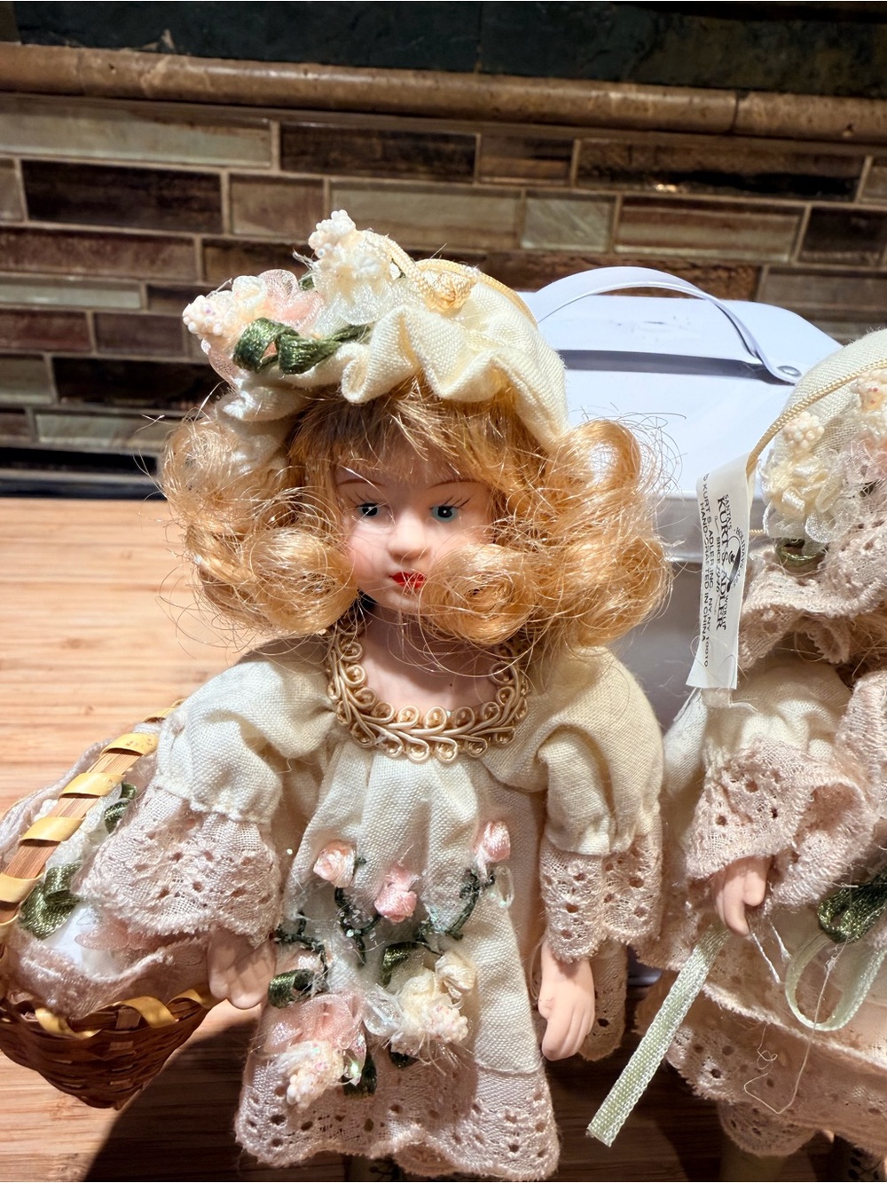 Kurt Adler Porcelain Victorian Girl Doll Ornaments in Cream and Pink - Picture 3 of 11